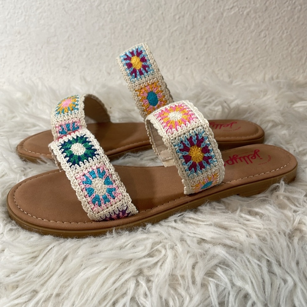 JELLYPOP Women's Robbie Natural Multi Crochet Slip On Sandals Size 10 NEW - Picture 8 of 15